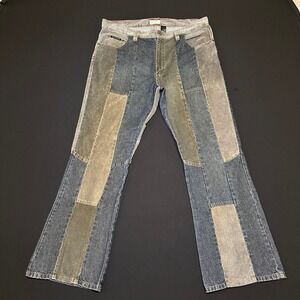 Y2K DKNY Jeans Mens 38 Patchwork Corduroy‎ Denim Fared 11" Low Rise Streetwear
